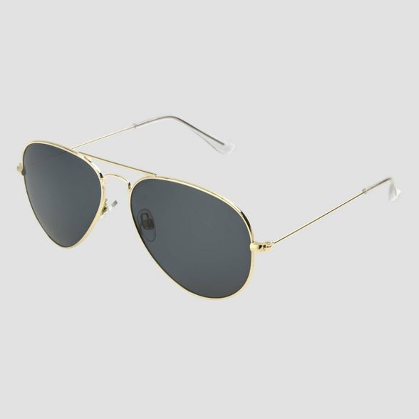 Women's Aviator Metal Shiny Sunglasses - A New Day™ Gold | Target