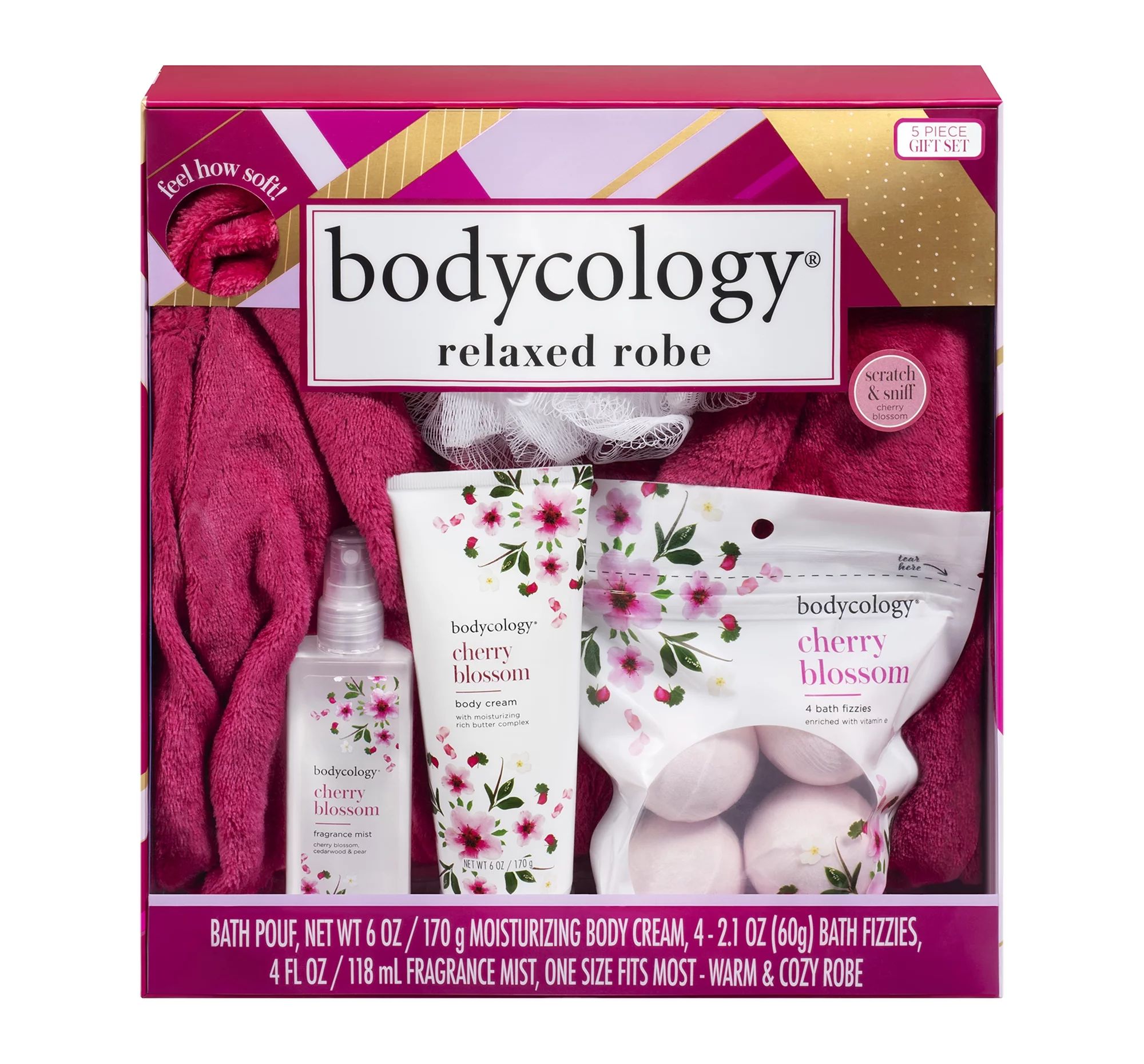 BoBodycology Cherry Blossom Relaxed Robe Bath & Body Gift Set, 5 PC | Walmart (US)