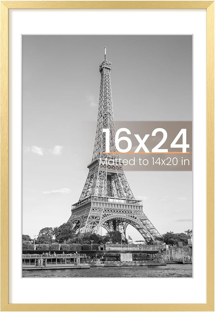 upsimples 16x24 Picture Frame, Display Pictures 14x20 with Mat or 16 x 24 Without, Wall Hanging Poster Frames, Gold, 1 Pack | Amazon (US)