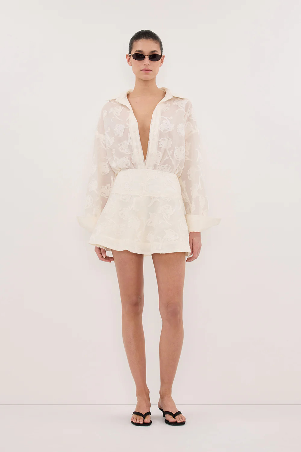 AZALEA OFF WHITE JACQUARD LONG SLEEVE SHIRT | DISSH