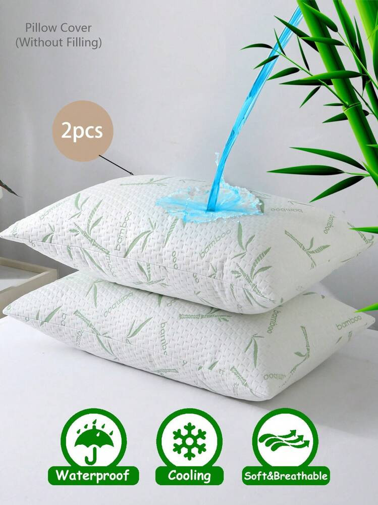 2PCS Soft & Breathable Waterproof Bamboo Pillow Cases With Cooling Zipper Knitted Pillow Covers For Bedroom Bed Sleeping | SHEIN