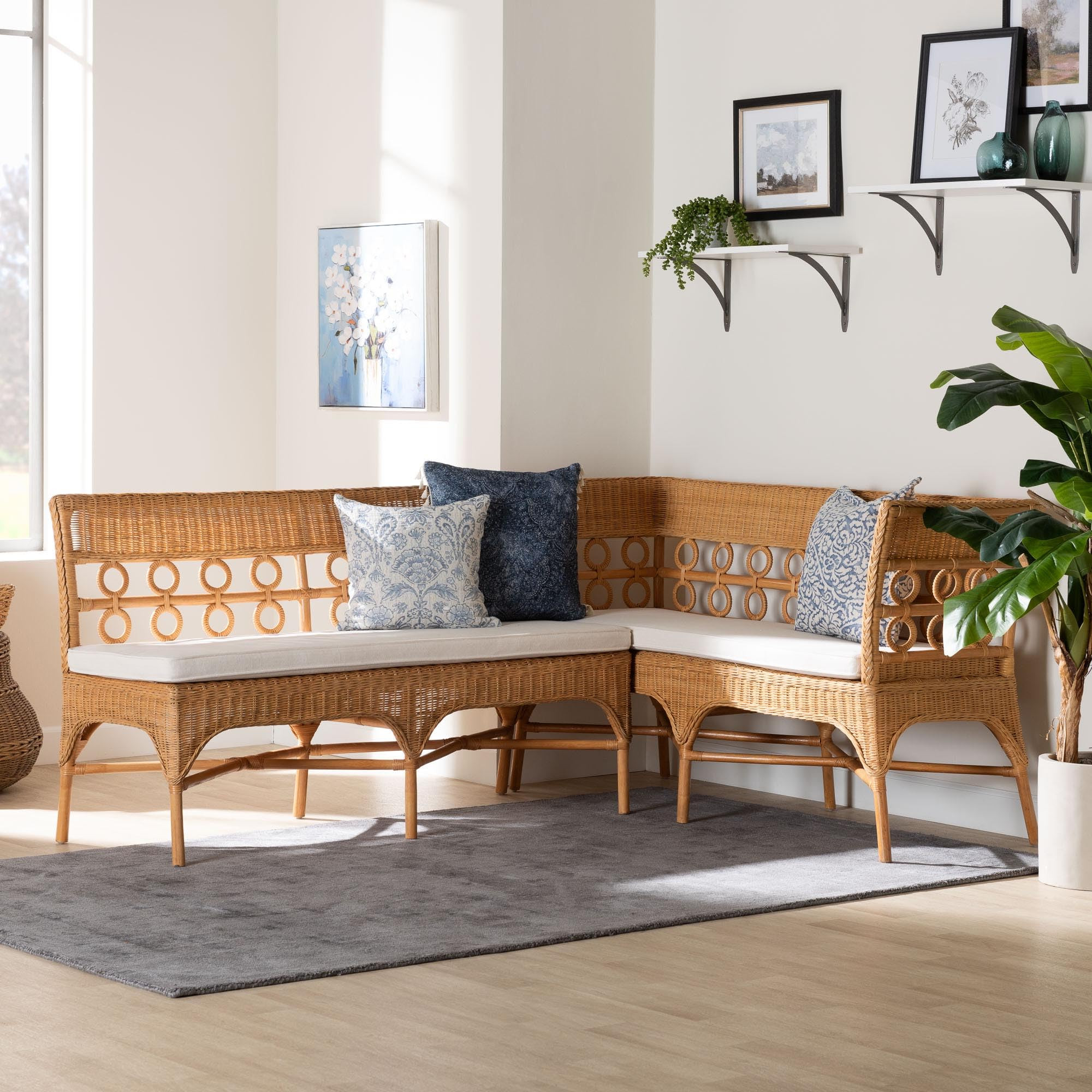 Bali & pari Oxford Natural Rattan Furniture with Braided Edges and emblished Decorative Ring Desi... | Amazon (US)