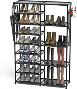 CSXGBAB Tall Shoe Rack, Garage Shoe Rack Large Capacity, Large Shoe Rack Two Rows Versatile Hooks... | Amazon (US)