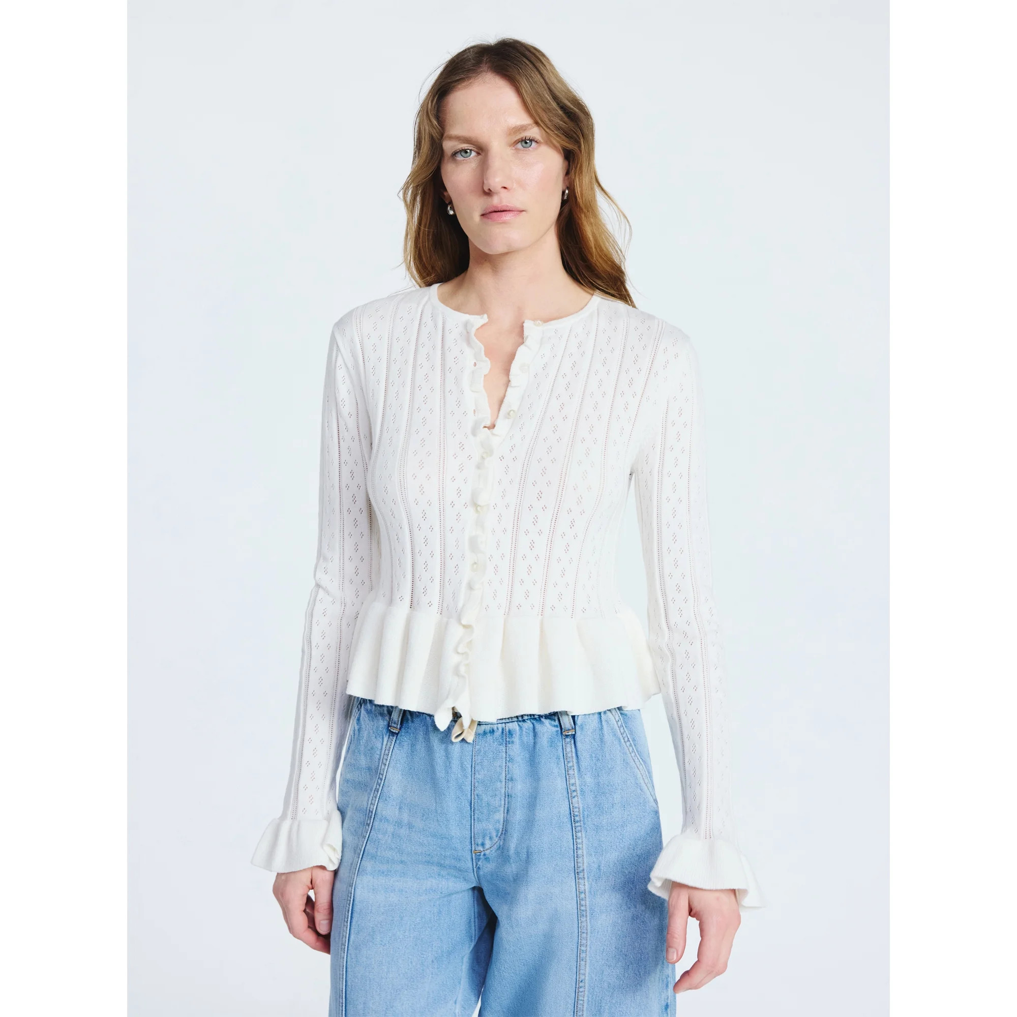 Scoop Women's and Women's Plus Peplum Ruffle Cardigan Sweater, Lightweight, Sizes XS-4X | Walmart (US)
