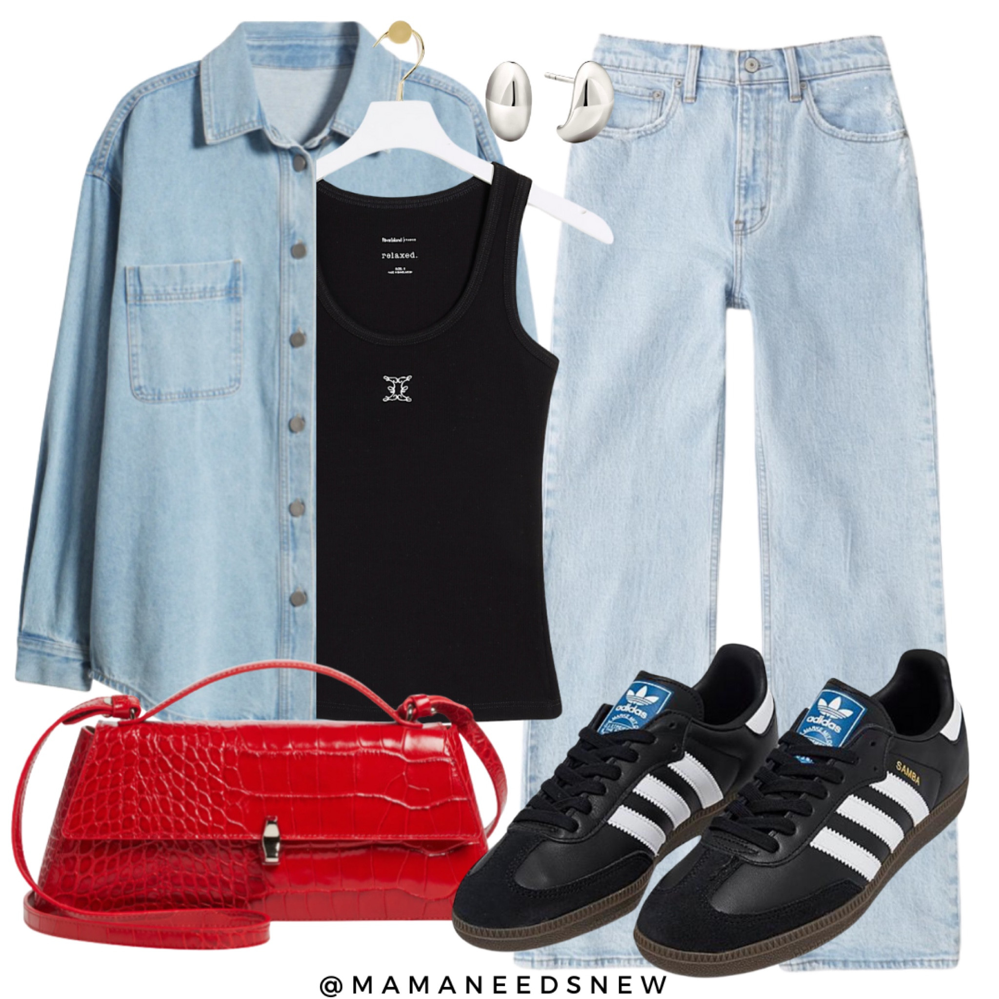 Casual outfit with oversized denim shacket & a pop of red ❤️

#LTKItBag #LTKShoeCrush #LTKSeasonal
