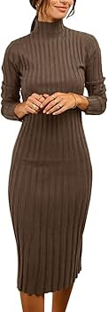 MEROKEETY Women's Ribbed Long Sleeve Sweater Dress High Neck Slim Fit Knitted Midi Dress | Amazon (US)