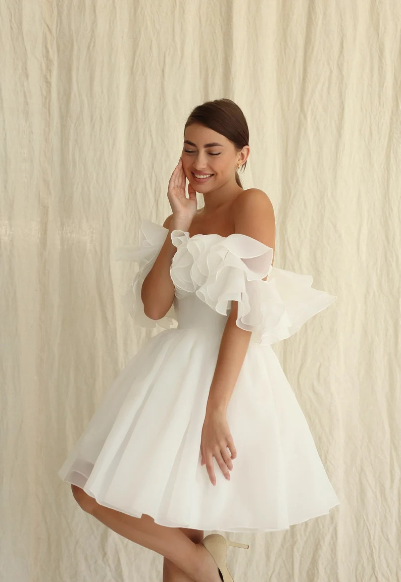 Brenda Dress, Short Wedding Organza Dress, Rehearsal Dinner Dress, Elopement Wedding Dress. - Ets... | Etsy (US)