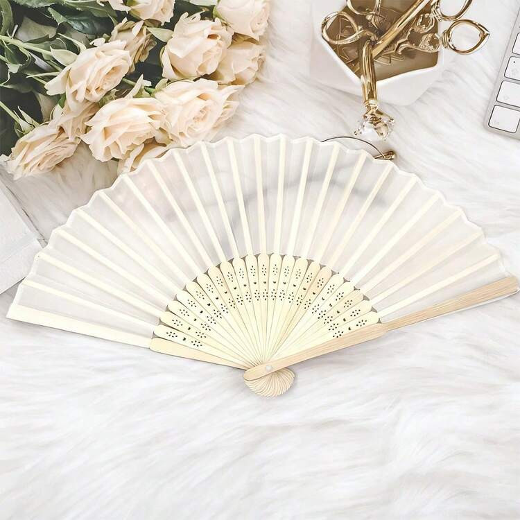 10/5/2/1 Pc Silk Fan Decorative Plain Fabric Fans Wedding Gift Folding Bamboo Fans DIY Desktop Ha... | SHEIN