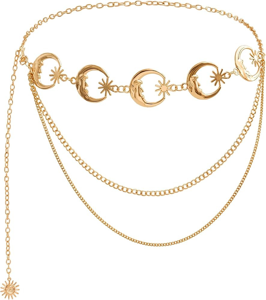 Moon Star Metal Waist Chain Adjustable Sun Pendant Belly Belt Body Chains Jewelry Accessories for... | Amazon (US)