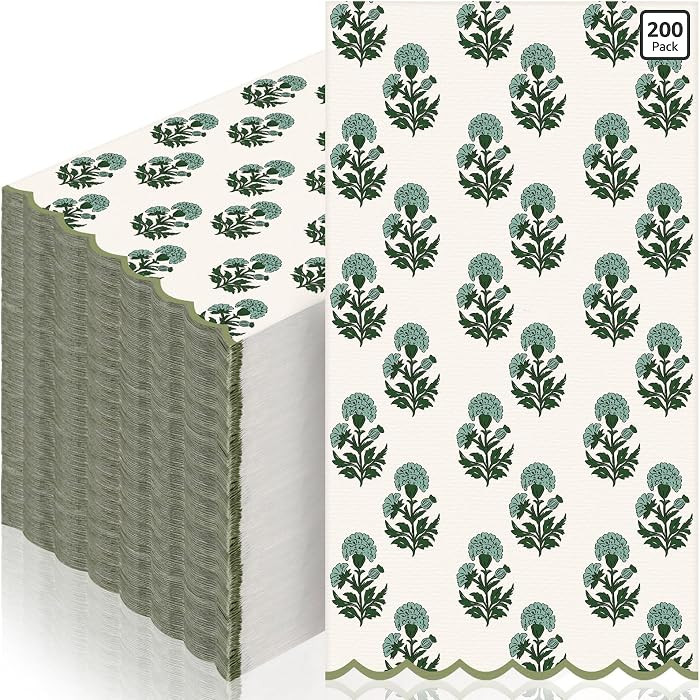 200 Pcs Floral Scalloped Block Print Bathroom Paper Napkins for Guest Flower Disposable Absorbent... | Amazon (US)