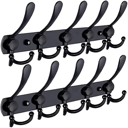Dseap Coat Rack Wall Mounted - 5 Tri Hooks, Heavy Duty, Stainless Steel, Metal Coat Hook Rail for... | Amazon (US)