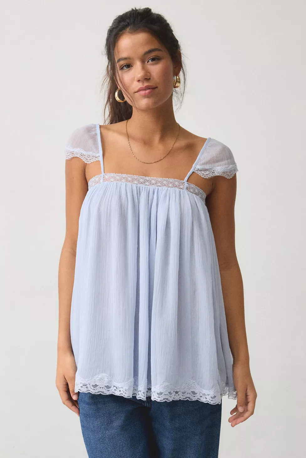 Kimchi Blue Sabrina Semi-Sheer Chiffon Babydoll Tunic Top | Urban Outfitters (US and RoW)