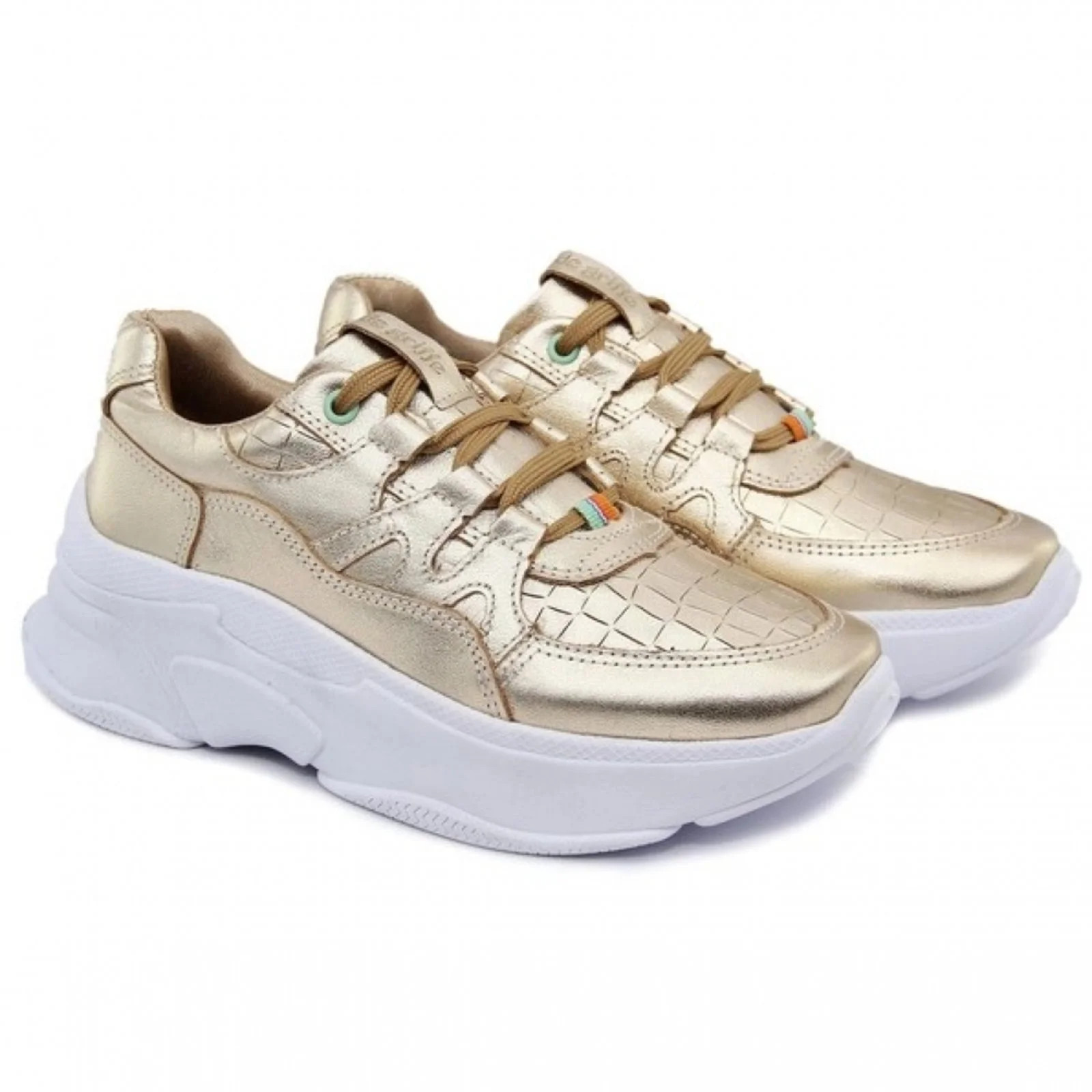 Tênis Sneaker Alto Feminino Chunky Couro Dourado | Dafiti (BR)