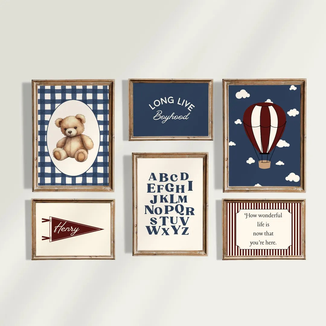 Boy Bear Nursery Gallery Wall, Bear Themed Bedroom, Vintage Teddy Bear Nursery, Classic Nursery W... | Etsy (US)