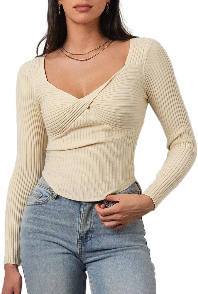 CHYRII Womens Sexy Fall Fashion Twisted Tops Ribbed Knit Winter Pullover Sweater Going Out Crop T... | Amazon (US)