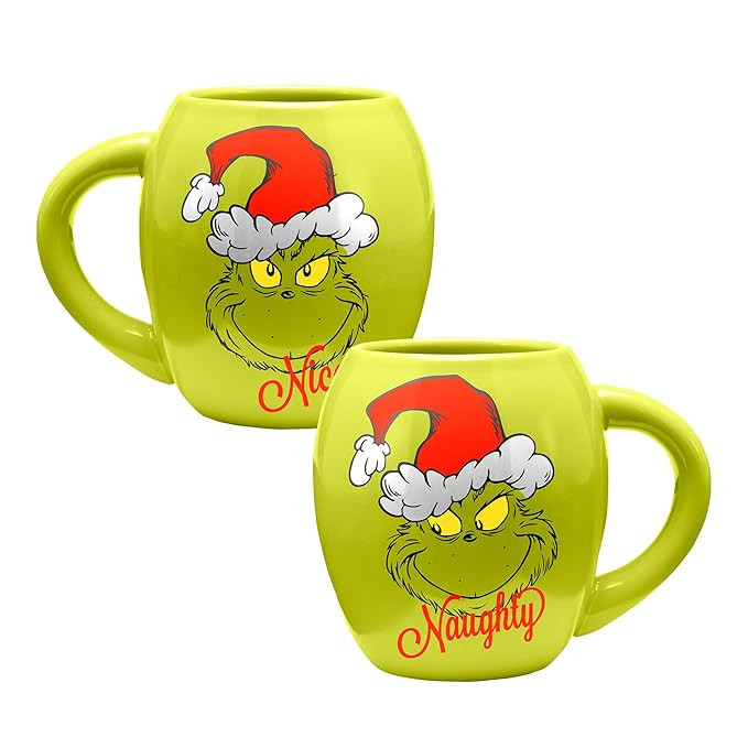 Vandor 56225 Dr. Seuss Grinchmas Naughty and Nice 18 oz. Oval Ceramic Mug | Amazon (US)