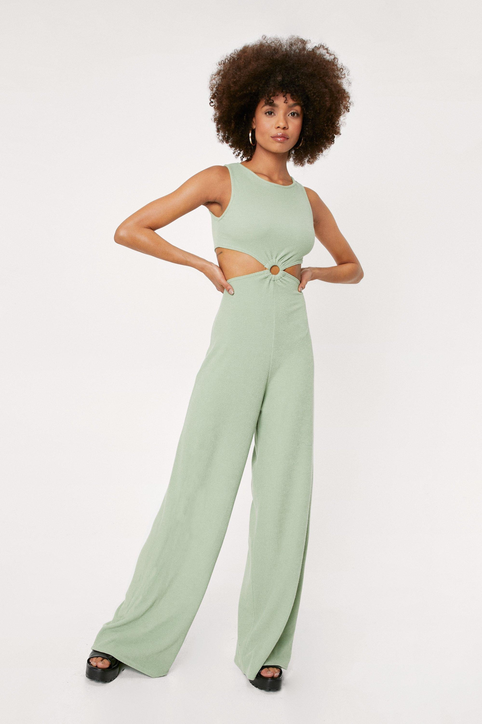Ripple Rib Cut Out Sides Wide Leg Jumpsuit | Nasty Gal (US)