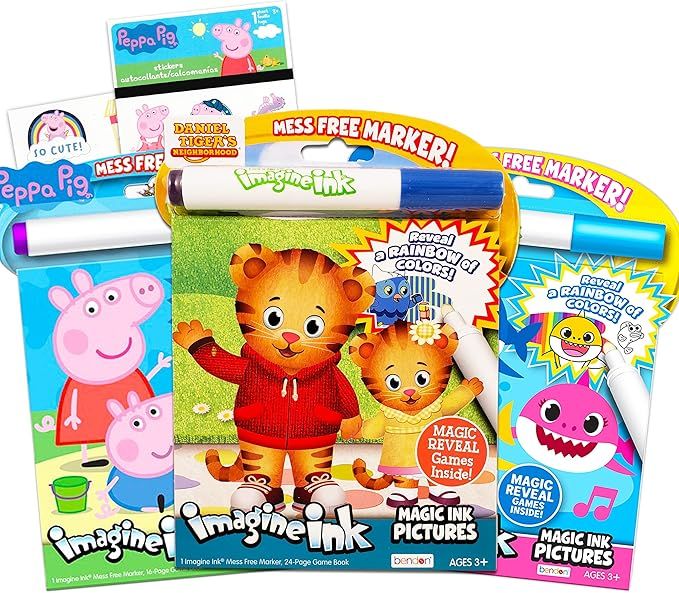 Imagine Ink Coloring Book Bundle ~ 3 Pack No Mess Magic Ink Activity Books with Daniel Tiger, Pep... | Amazon (US)