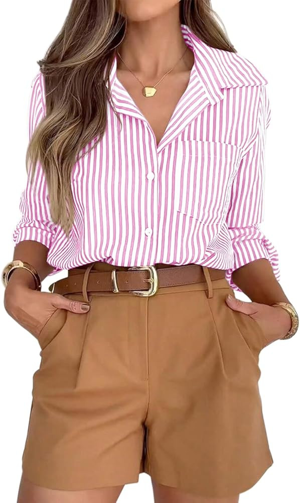siliteelon Striped Button Down Shirts for Women Dress Shirts Long Sleeve Casual Collared Office W... | Amazon (US)