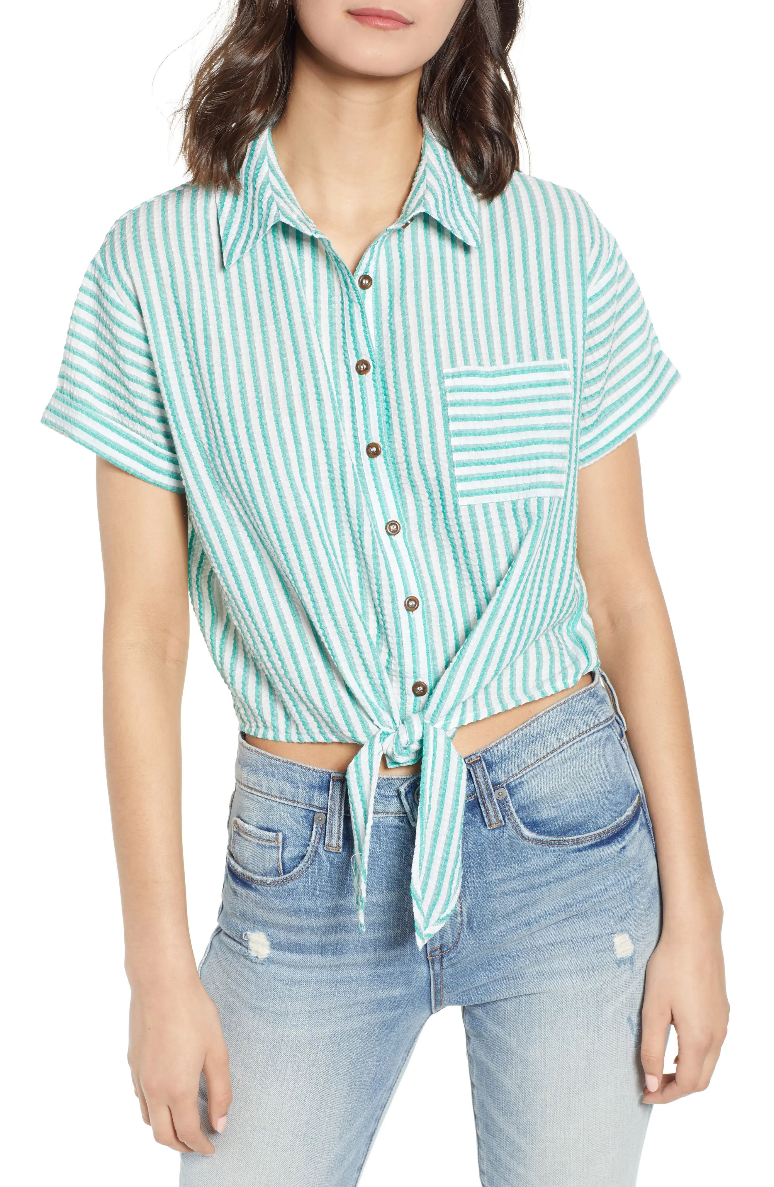 Ten Sixty Sherman Tie Front Seersucker Shirt | Nordstrom