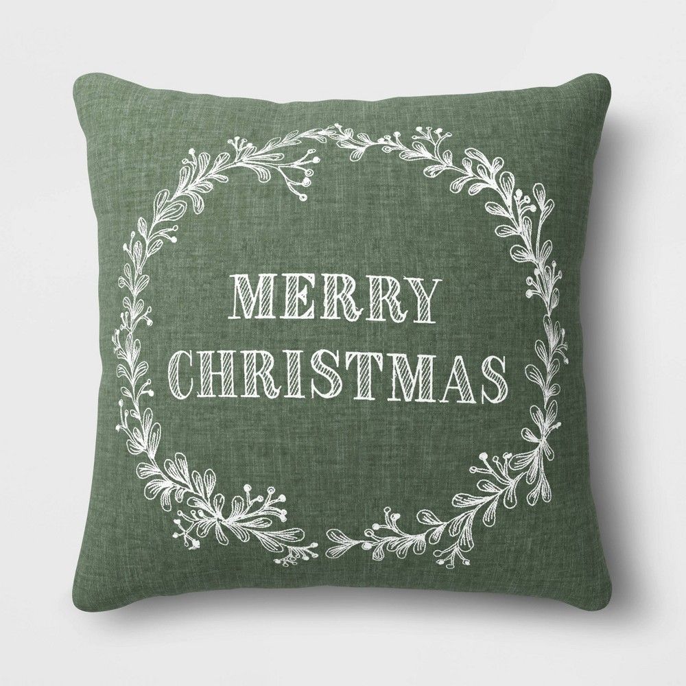 Holiday Merry Christmas Square Throw Pillow Green/White - Threshold | Target