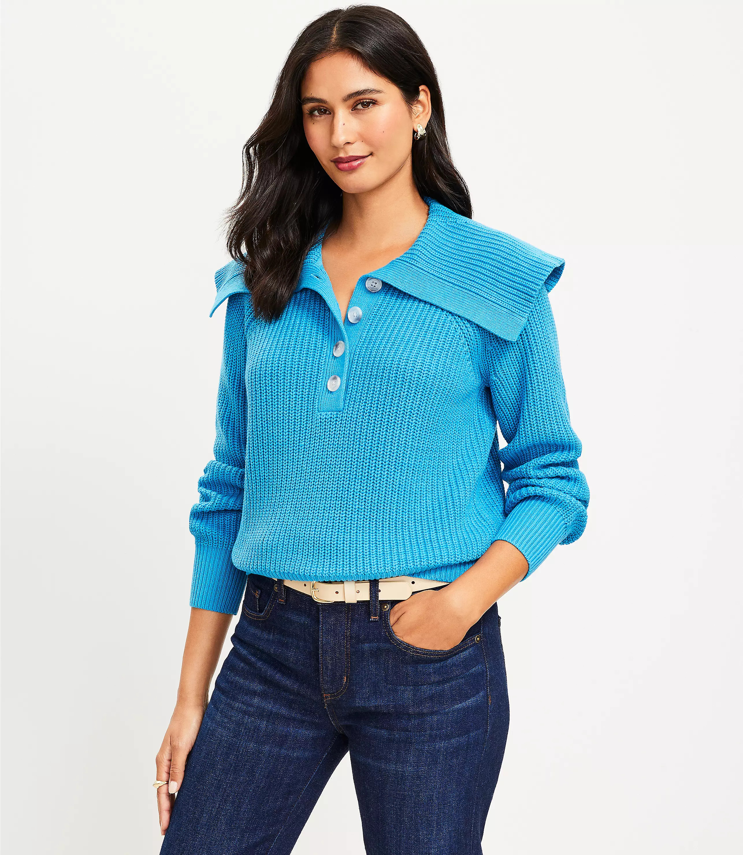 Ribbed Collared Sweater | LOFT