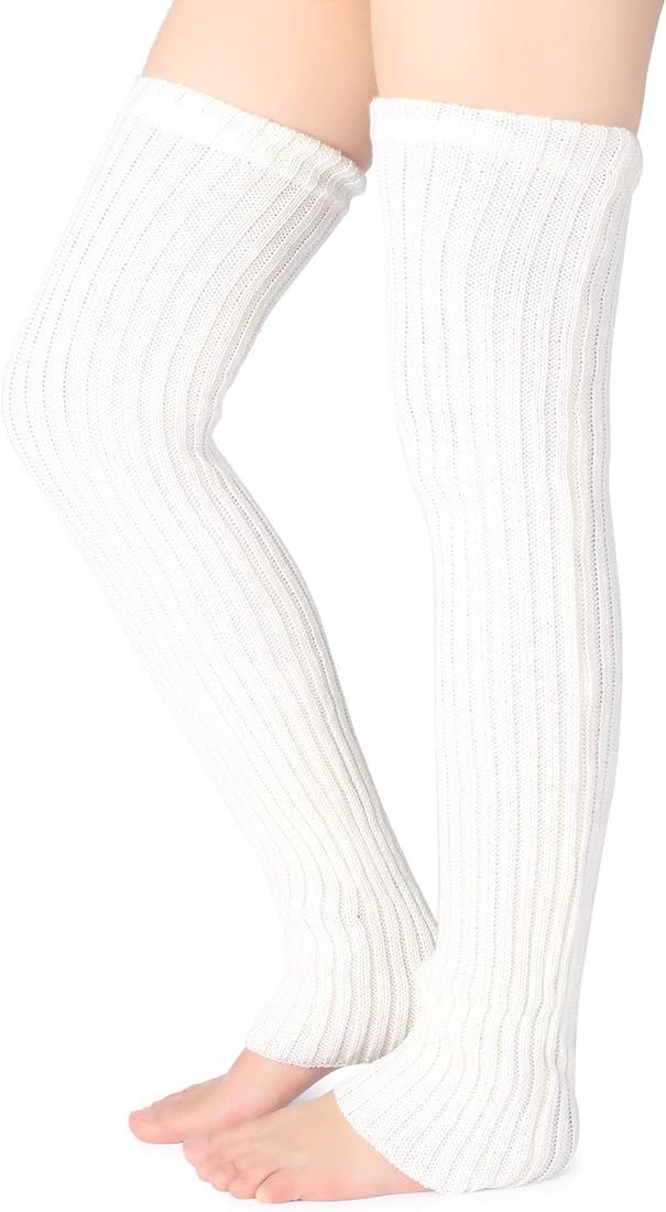 Pareberry Women's Winter Over Knee High Footless Socks Knit Warm Long Leg Warmers (White) at Amaz... | Amazon (US)