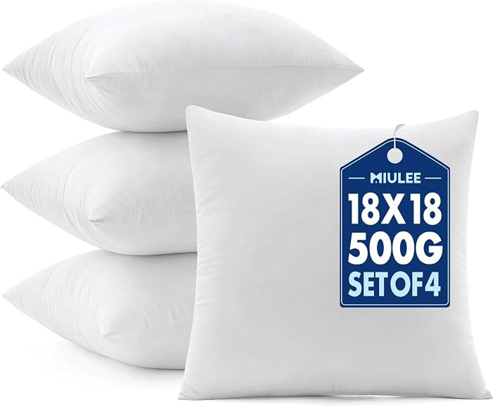 MIULEE Pillows Inserts, Pack of 4 18x18 Inch 100% Virgin Microfiber Filling Throw Pillows for Bed... | Amazon (US)