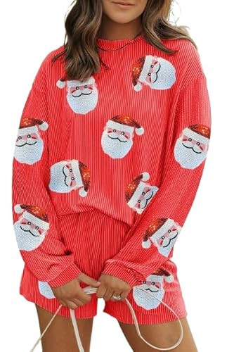 Womens Ribbed Pajama Sets Long Sleeve Top and Shorts Matching Lounge Set Loungewear Sweatsuit wit... | Amazon (US)