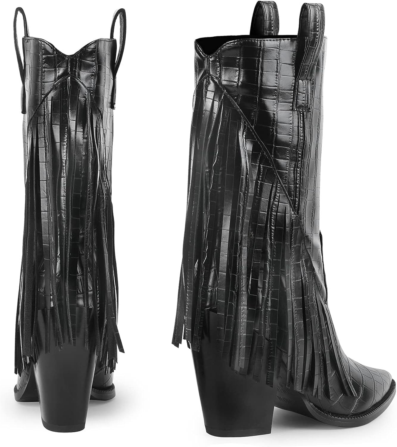 Amazon.com | ISNOM Black Cowboy Boots for Women Cowgirl Boots Womens Cowboy Boots Black Fringe Co... | Amazon (US)
