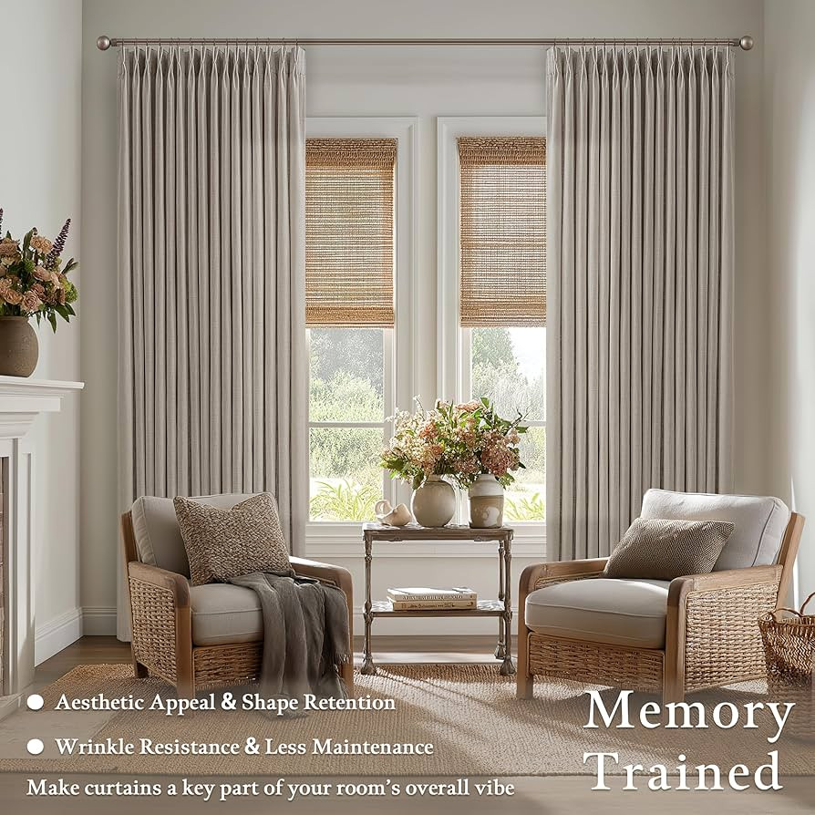 Burlap Flax Linen Curtains Pinch Pleated 92 Inch Long 2 Panels for Living Room Bedroom Taupe Thic... | Amazon (US)