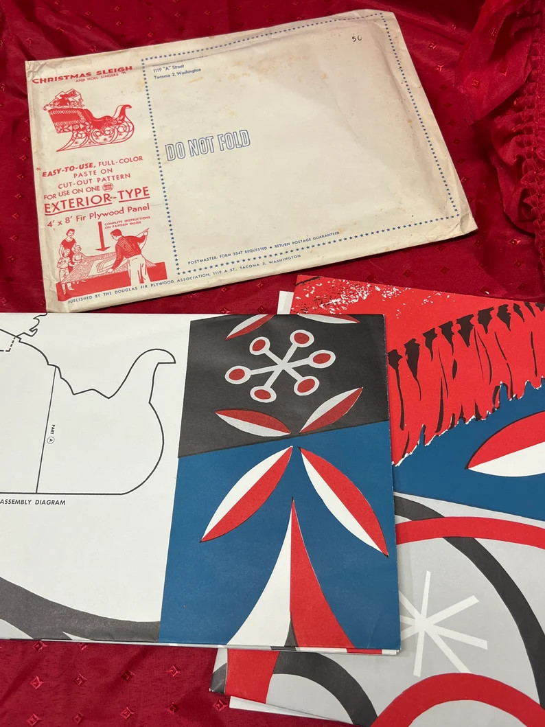 RARE Vintage 1957 Douglas Fir Plywood Christmas SLEIGH Outdoor - Etsy | Etsy (US)