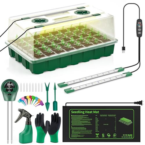 Gaprass Seed Starter Tray with Grow Light, 40 Cells Seed Starter Kit with Heat Mat, Seedling Starter Trays with Humidity Domes, Automatic Timer, Adjustable Brightness Indoor Greenhouse | Amazon (US)