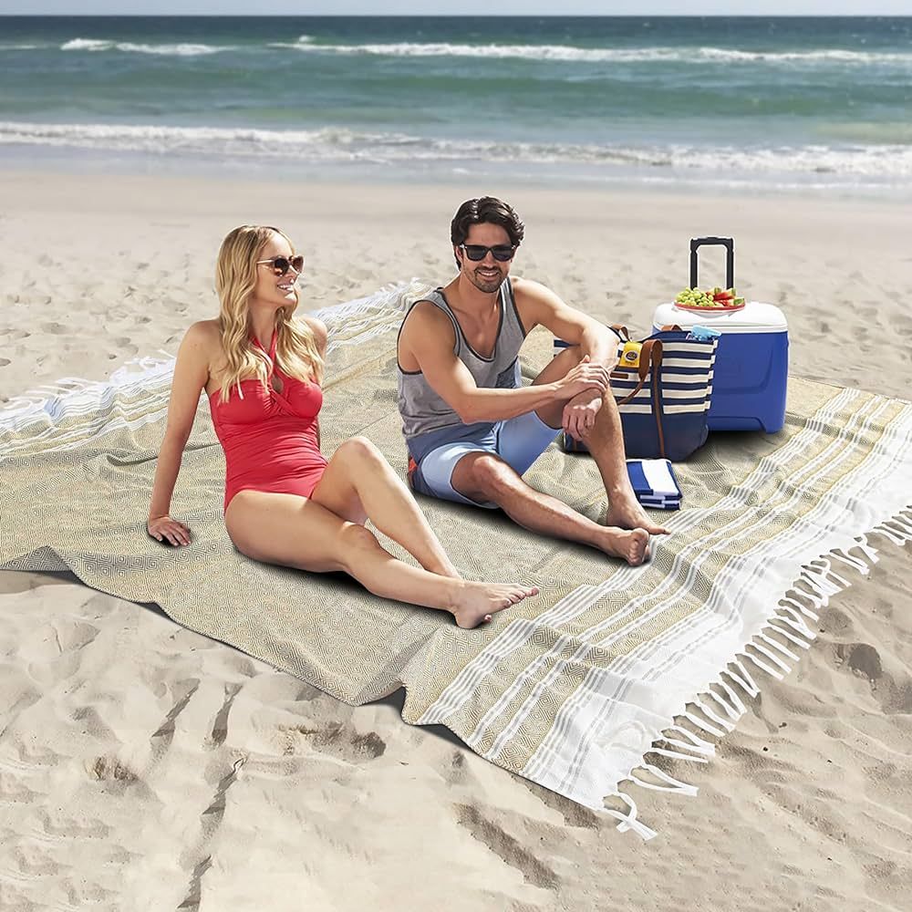 Ginat Turkish Beach Towel Boho Beach Throw Blanket Anti Resistant Sand Free Quick Dry Lightweight... | Amazon (US)