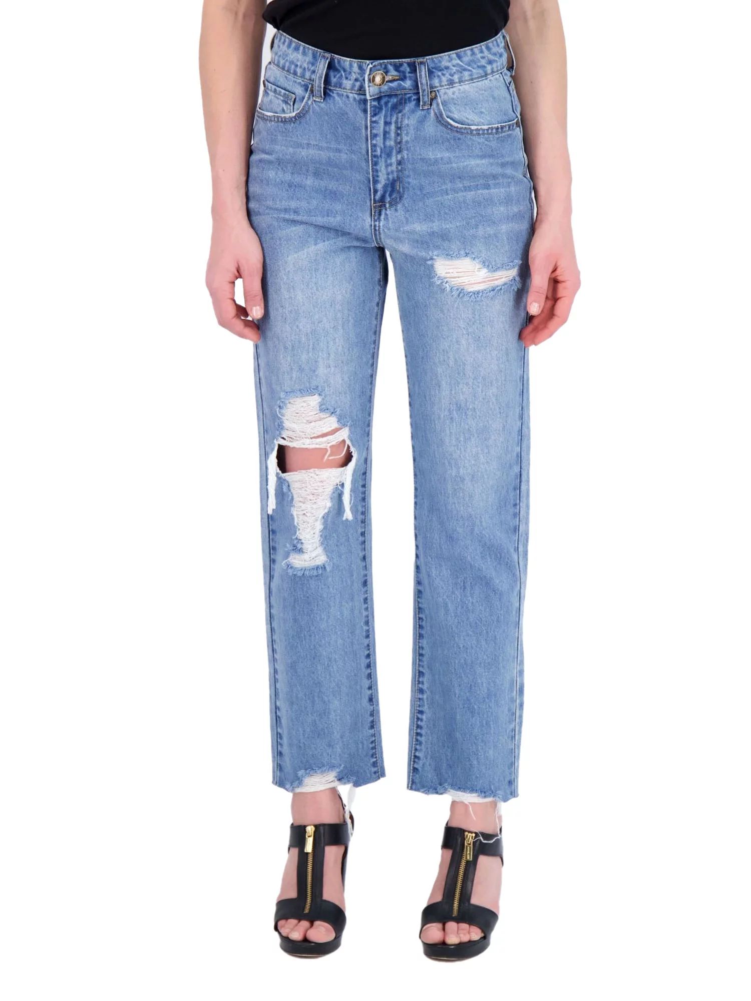 Gogo Jeans Juniors Straight Leg Jean with Knee Cutout | Walmart (US)