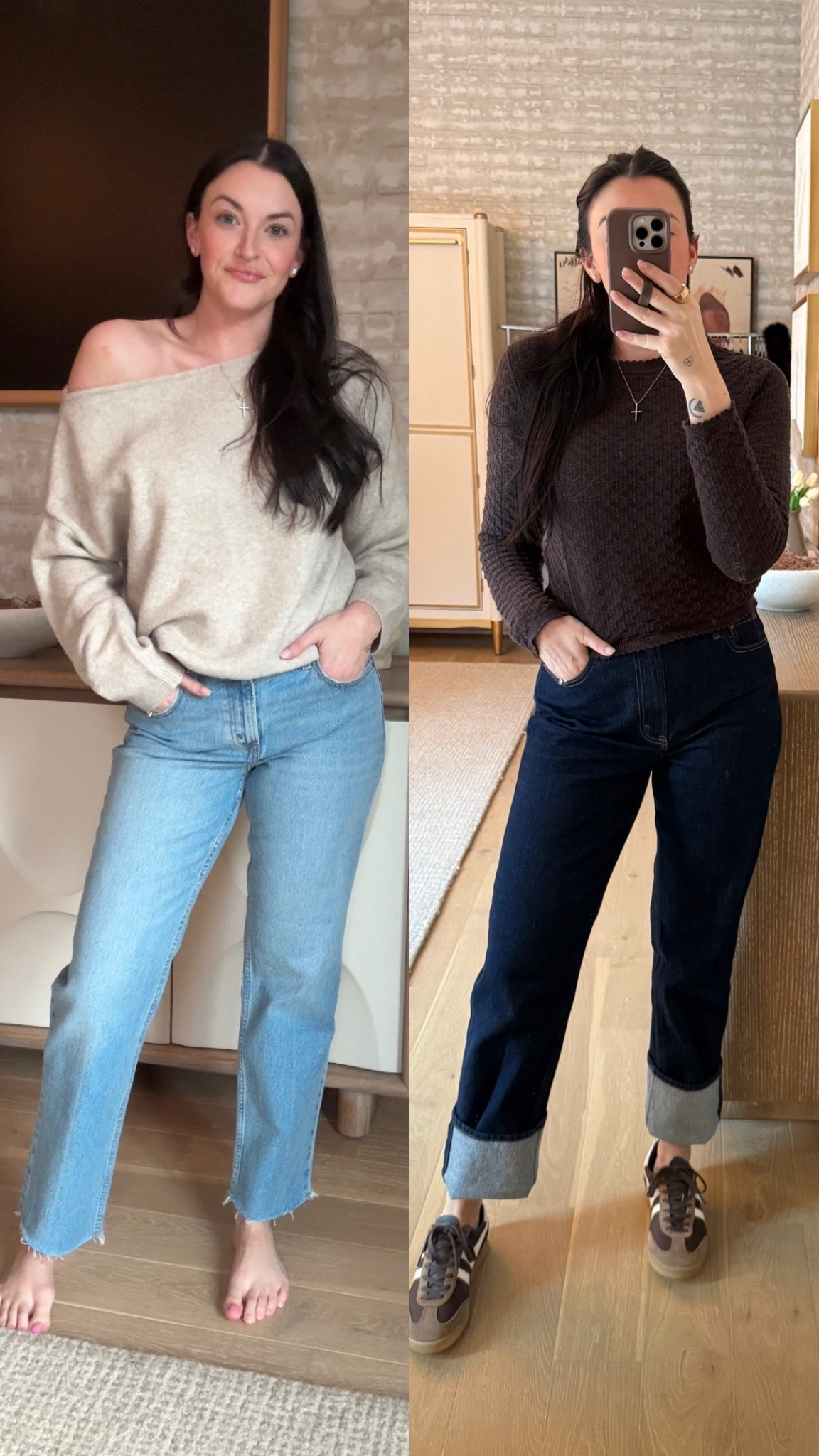 This is the 90’s straight jean in Midrise (left, Reg length) and Ultra High Rise (right, Long length) I actually prefer the Midrise and Reg length in this style 

#LTKSaleAlert #LTKootd #LTKTall
