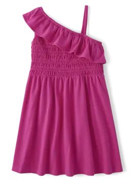 Girls Mix And Match Sleeveless Smocked Ruffle One Shoulder Dress | The Children's Place  - PINK G... | The Children's Place