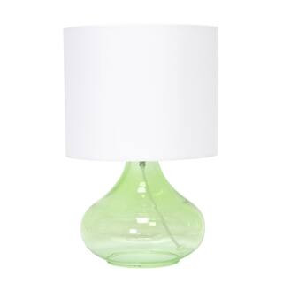 Simple Designs 13.75 in. Green Glass Raindrop Table Lamp with Fabric Shade LT2063-GRW - The Home ... | The Home Depot