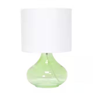 Simple Designs 13.75 in. Green Glass Raindrop Table Lamp with Fabric Shade LT2063-GRW - The Home ... | The Home Depot