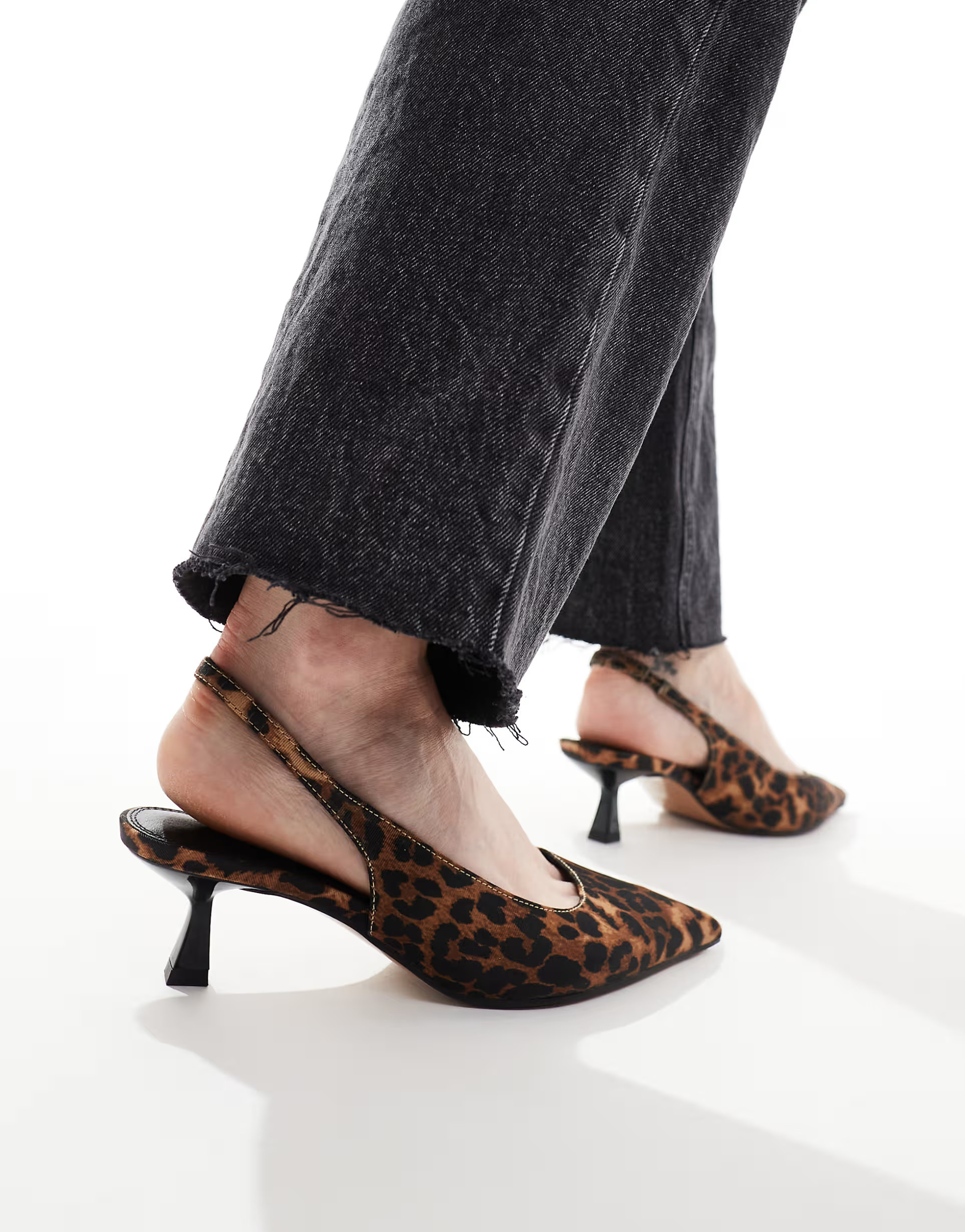 ASOS DESIGN Wide Fit Stroll slingback kitten heel shoes in leopard | ASOS (Global)