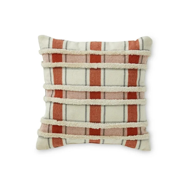 Better Homes & Gardens Harvest Orange/Black Reversible Plaid Outdoor Pillow, 20" x 20" - Walmart.... | Walmart (US)