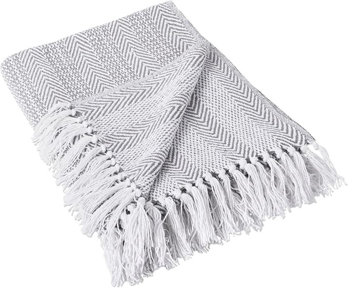 DII Coastal Herringbone Stripe Woven Throw, 50x60, Gray | Amazon (US)