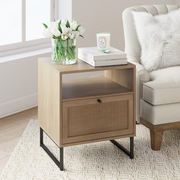 Mina Natural Oak Wood Black Accent with Storage Living Room End Table or Bedroom Nightstand | Nat... | Nathan James
