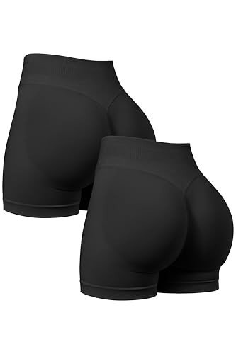 OQQ Women 2 Piece Workout Shorts Butt Lifting High Waist Yoga Athletic Gym Seamless Shorts Black Black | Amazon (US)