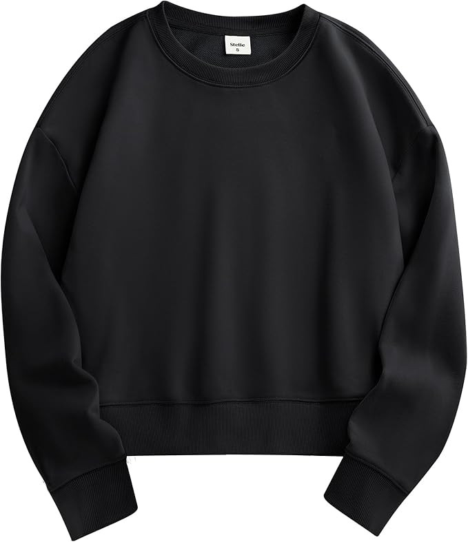 Stelle Cropped Sweatshirts for Women Cotton Long Sleeve Crop Tops Crewneck Pullover Oversized Swe... | Amazon (US)