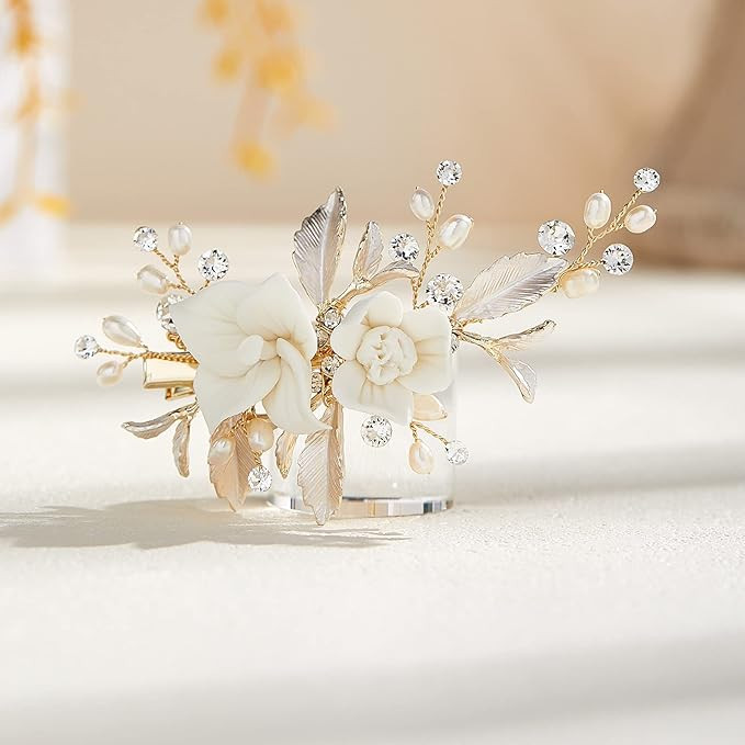 AW BRIDAL Swarovski Crystal Bridal Hair Clip White Flower Wedding Hair Piece for Bride Hair Comb ... | Amazon (US)
