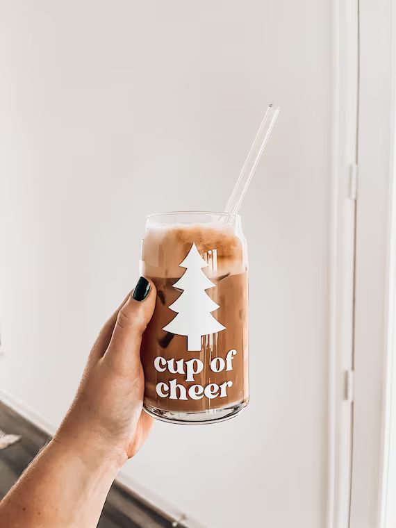 Christmas Tree Beer Can | Christmas Glass Cup | Holiday Glass | Christmas Tree Iced Coffee Glass ... | Etsy (US)