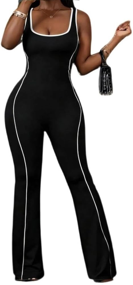 NRTHYE Women Casual Bodycon Flared jumpsuits Sleeveless Sexy Backless Workout One Piece Jumpsuit ... | Amazon (US)