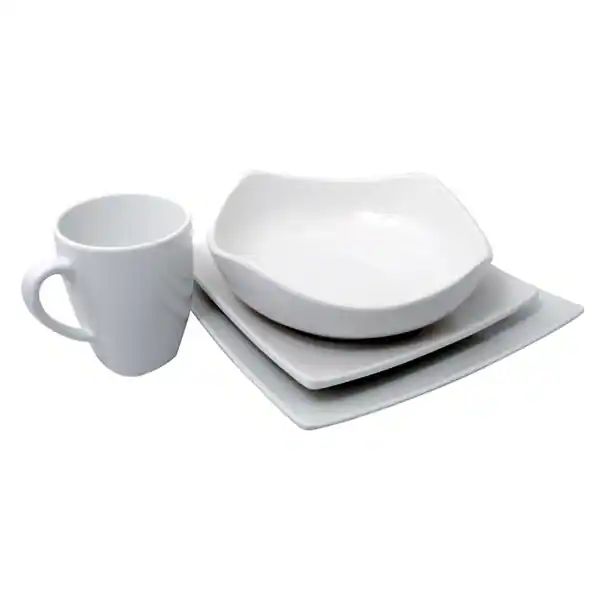 Le Chef Melamine White Square 4-piece Dinnerware Set - On Sale - Overstock - 8312686 | Bed Bath & Beyond