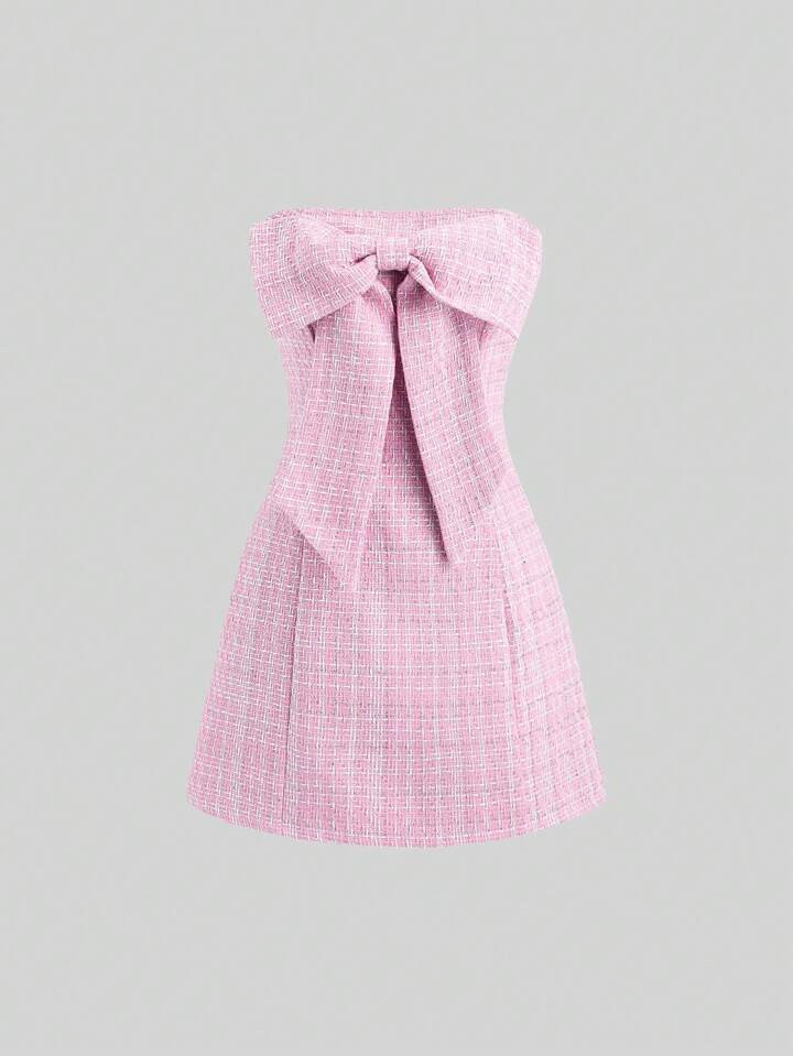 Sweetra Vrouwen Elegante Rijke Meid Elegante Magenta Kerstfeest Franse Chic Tube Top Strik Jurk Y... | SHEIN